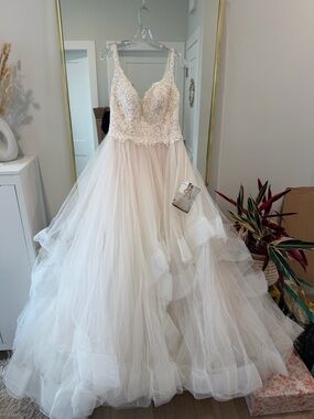 New Ivory Lace over champagne & Tulle Ball Gown Wedding Dress